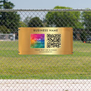 Bedrijf Logo Naam QR Code Outdoor Custom Gold Spandoek