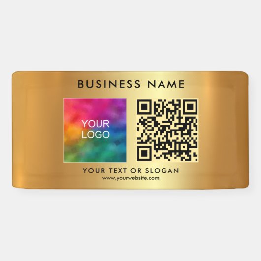 Bedrijf Logo Naam QR Code Outdoor Custom Gold Spandoek (Horizontaal)