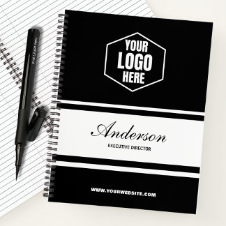 Bedrijf Logo Naam Script Titel Zwart & Wit Gift Notitieboek