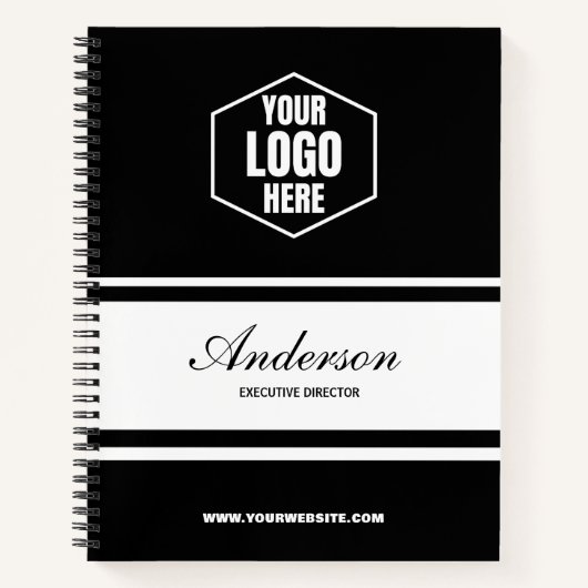 Bedrijf Logo Naam Script Titel Zwart & Wit Gift Notitieboek (Voorkant)
