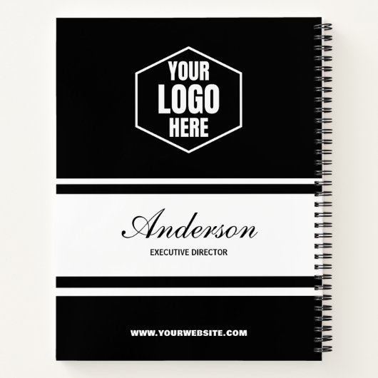 Bedrijf Logo Naam Script Titel Zwart & Wit Gift Notitieboek (Achterkant)
