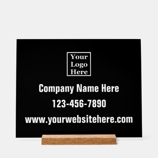 Bedrijf Logo Naam Telefoon Website op Zwart Acryl Bord (Voorkant)
