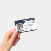 Bedrijf Logo Naam werknemer Navy Blue QR Code Badge (Handheld)