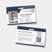 Bedrijf Logo Naam werknemer Navy Blue QR Code Badge (Front & Back)