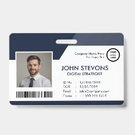 Bedrijf Logo Naam werknemer Navy Blue QR Code Badge