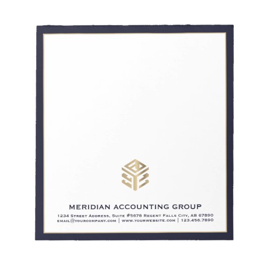 Bedrijf Logo Navy Blue Border Notitieblok (Voorkant)