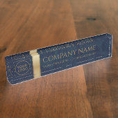 Bedrijf Logo Navy Leather en Golden Custom Naambordje (Zijkant)