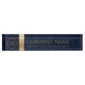 Bedrijf Logo Navy Leather en Golden Custom Naambordje (Voorkant)