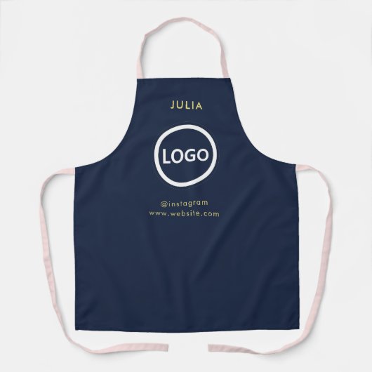 Bedrijf Logo Navy Medewerker Naam Schort (Voorkant)