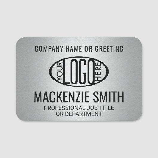 Bedrijf Logo Professioneel werknemer Faux Silver Naamplaatje (Voorkant)