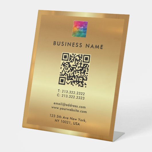 Bedrijf Logo QR Code Gold Outdoor Brand Reclamebord Met Voetstuk (Voorkant)