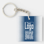 Bedrijf Logo QR-code Half Tone Blauw Wit Sleutelhanger (voorkant)