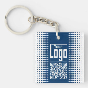 Bedrijf Logo QR-code Half Tone Blauw Wit Sleutelhanger