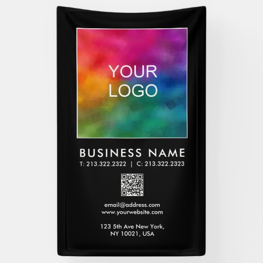 Bedrijf Logo QR Code Moderne Sjabloon Verticaal Spandoek (Verticaal)