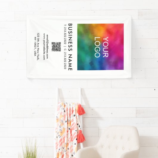 Bedrijf Logo QR Code Verticale Promotie Indoor Spandoek (Insitu)