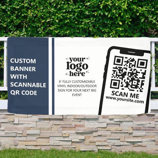 Bedrijf Logo QR Code Vinyl Blauw Indoor Outdoor Spandoek