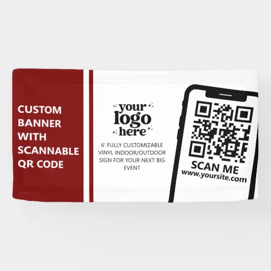 Bedrijf Logo QR Code Vinyl Donkerrood Indoor Outdo Spandoek (Horizontaal)
