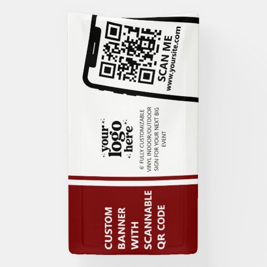 Bedrijf Logo QR Code Vinyl Donkerrood Indoor Outdo Spandoek (Verticaal)