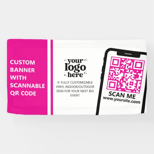 Bedrijf Logo QR Code Vinyl Hot Pink Indoor Outdoor Spandoek (Horizontaal)