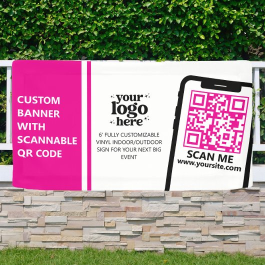 Bedrijf Logo QR Code Vinyl Hot Pink Indoor Outdoor Spandoek