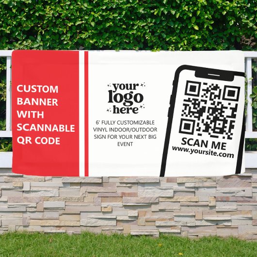 Bedrijf Logo QR Code Vinyl Rood Indoor Outdoor Spandoek