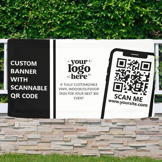 Bedrijf Logo QR Code Vinyl Zwart Indoor Outdoor Spandoek