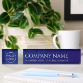 Bedrijf Logo Royal Blue Leather and Silver Custom Naambordje