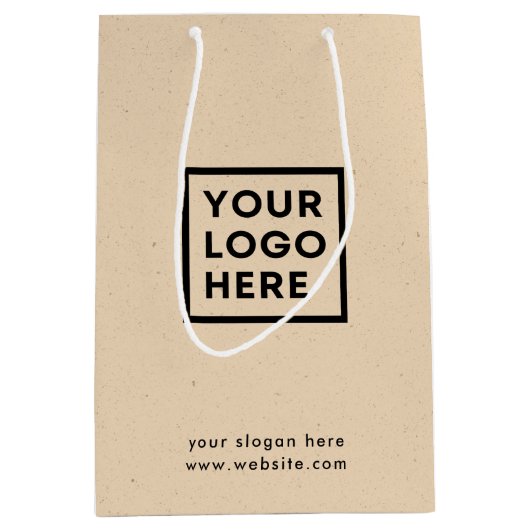 Bedrijf Logo Rustic Kraft Modern Medium Cadeauzakje (Voorkant)