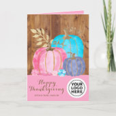 Bedrijf Logo Rustic Roze Thanksgiving Pompoenen Kaart (Voorkant)