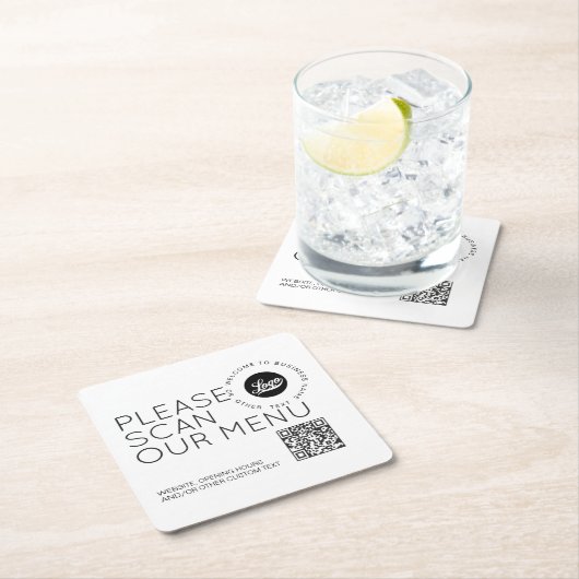 Bedrijf logo Scanmenu QR-code Ronde tekst Business Kartonnen Onderzetters (Insitu)