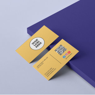 Bedrijf Logo Social Media QR Code Geel Elegant Visitekaartje