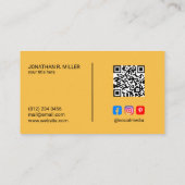 Bedrijf Logo Social Media QR Code Geel Elegant Visitekaartje (Achterkant)
