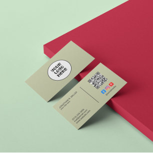 Bedrijf Logo Social Media QR Code Sage Elegant Visitekaartje