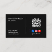 Bedrijf Logo Social Media QR Code Zwart Elegant Visitekaartje (Achterkant)