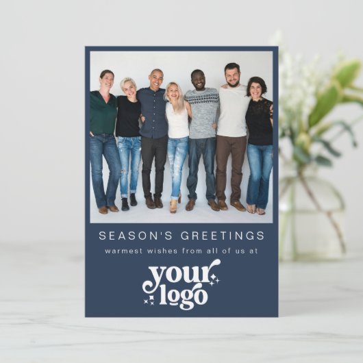 Bedrijf Logo Team Foto Stijlvolle Business Christm Feestdagenkaart (Staand voorkant)