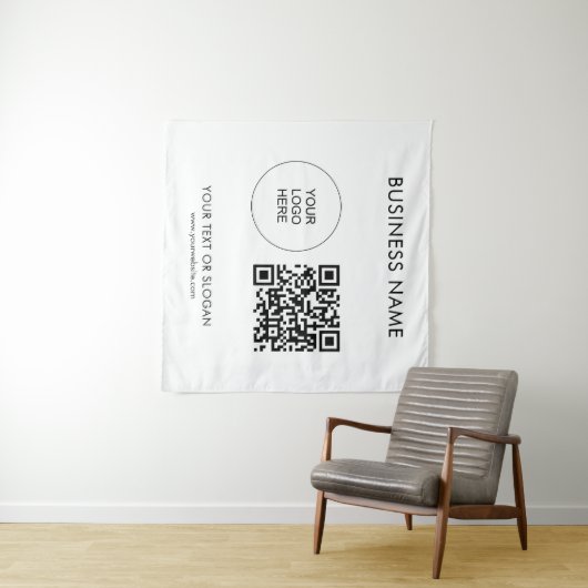 Bedrijf Logo Tekst QR Code Sjabloon Wandkleed (In Situ (horizontaal))