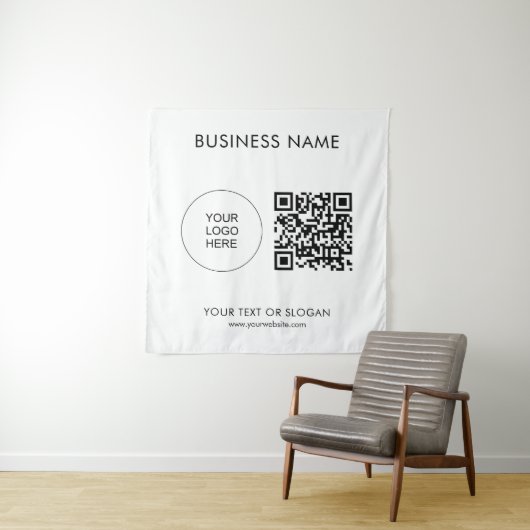 Bedrijf Logo Tekst QR Code Sjabloon Wandkleed (In situ)