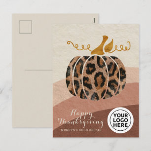 Bedrijf Logo Thanksgiving Boho Leopard Pumpkin Feestdagenkaart