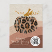 Bedrijf Logo Thanksgiving Boho Leopard Pumpkin Feestdagenkaart (Voorkant)
