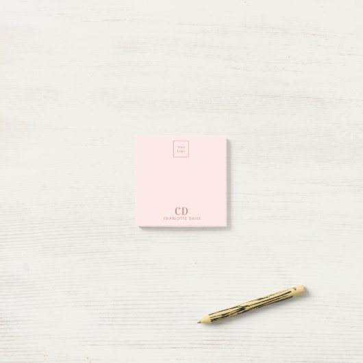 Bedrijf logo van blindroze monogram post-it® notes (Op bureau)