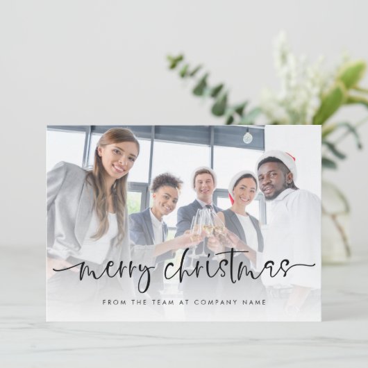Bedrijf Logo Voeg foto's toe met kerstscript Feestdagenkaart (Staand voorkant)