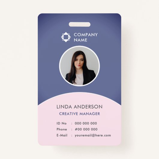 Bedrijf Logo werknemer Foto ID blauw en Blush Badge (Voorkant)