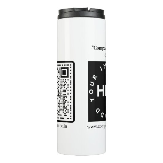 Bedrijf Logo Wit Minimalistische QR Code Thermosbeker (Achterkant)