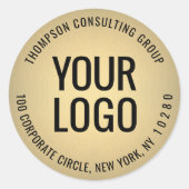 Bedrijf Logo Zwart & Goud Faux Folie Retouradres Ronde Sticker (Voorkant)