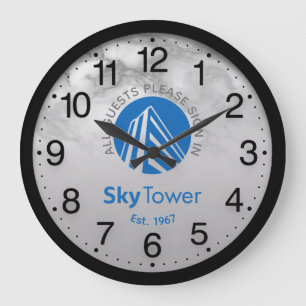Bedrijf Logo Zwart Grijs Marmeren Naam Sky Tower Grote Klok