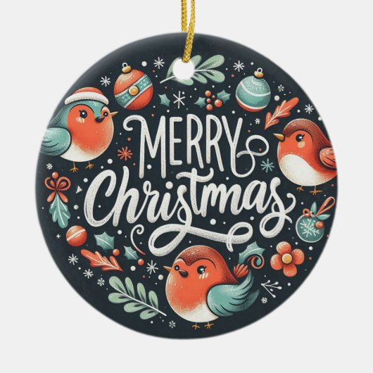 Bedrijf Merry Christmas Robins Favorietentjes Keramisch Ornament (Voorkant)