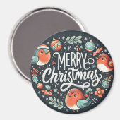 Bedrijf Merry Christmas Robins Favorietentjes Magneet (Voorkant / Achterkant)