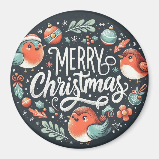 Bedrijf Merry Christmas Robins Favorietentjes Magneet (Voorkant)