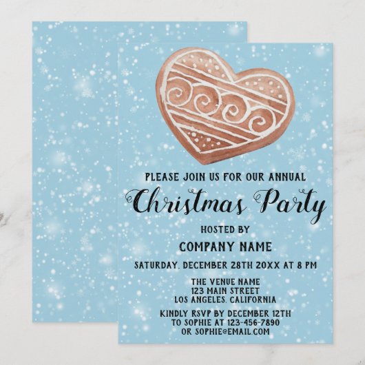 Bedrijf met feestdag kerstfeest Heart Blue Snow Kaart (Voorkant / Achterkant)