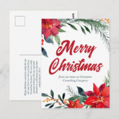 Bedrijf met kerst-Poinsettia Floral Custom Holiday Briefkaart (Voorkant / Achterkant)